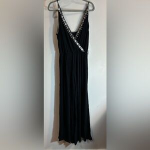 1 STATE Sz L Jumpsuit 100% Rayon Slub Embroidery Gipsy Night Rich Black NEW